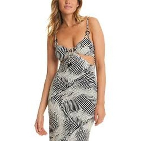 Red Carter Tie Front, Side-Cutout, Cover up, Black and White, Size Large - Picture 2 of 6